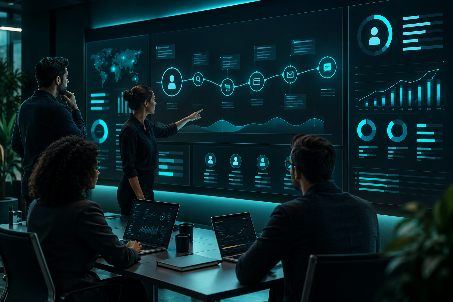 Team reviewing an agentic CRM dashboard